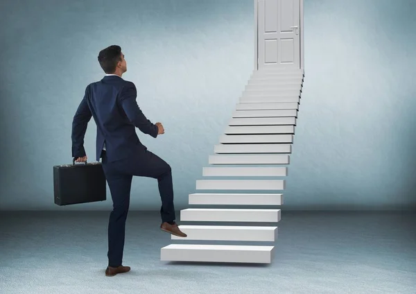 Geschäftsmann läuft mit Aktentasche Treppe hinauf — Stockfoto