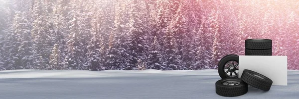 Шины зимнего снежного пейзажа — стоковое фото