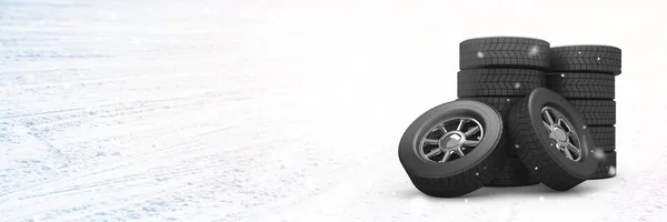 Tyres in Winter snow landscape — Stock Photo, Image