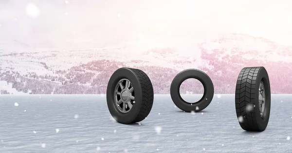 겨울 눈 풍경에 타이어 — 스톡 사진