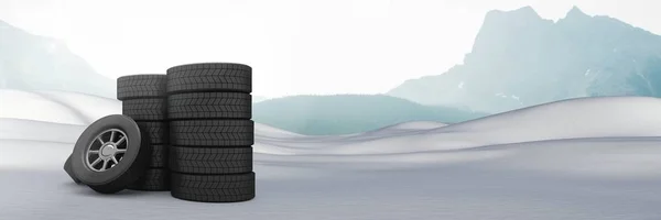 Tyres in Winter snow landscape — Stock Photo, Image