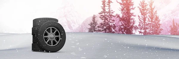 Neumáticos en invierno nieve paisaje — Foto de Stock