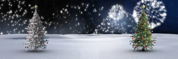 Новорічні ялинки в зимовому пейзажі — стокове фото
