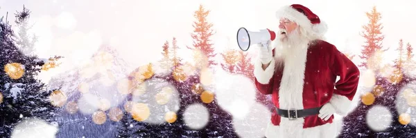 Santa con paisaje de invierno con altavoz —  Fotos de Stock