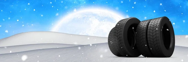 Tyres in Winter snow landscape — Stock Photo, Image