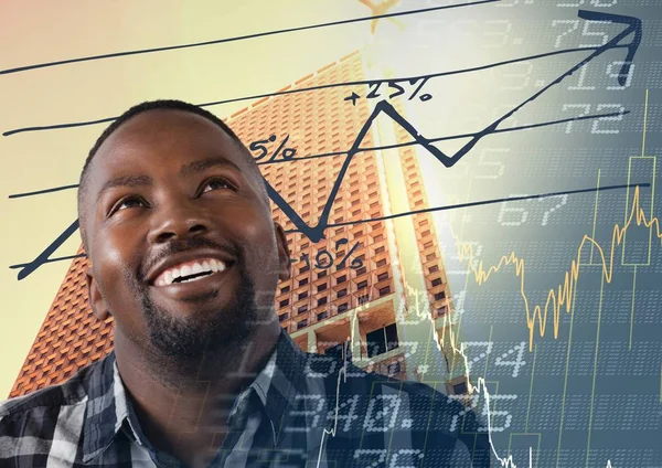 Man looking up at graph — Stock Photo, Image
