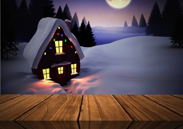 Piso de madeira com fundo tema de Natal — Fotografia de Stock