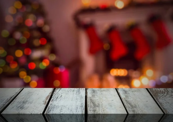 Houten vloer met Kerstmis thema achtergrond — Stockfoto