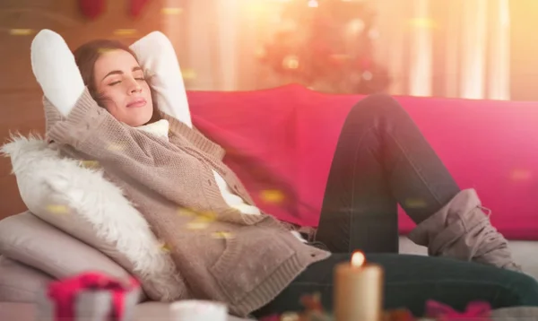 Brunette napping on the couch — Stock Photo, Image