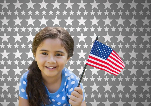 Ragazza con bandiera americana e stelle — Foto Stock