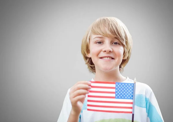 Niño con bandera americana y estrellas — Foto de Stock