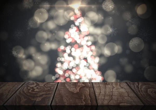 Holzboden mit weihnachtlichem Hintergrund — Stockfoto