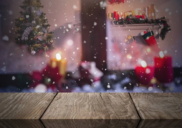 Деревянный пол на фоне рождественской тематики — стоковое фото