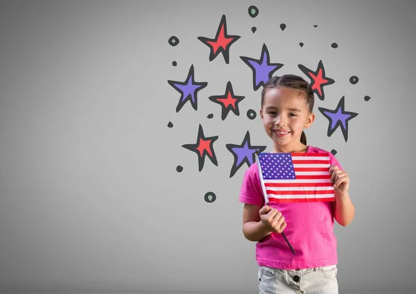 Ragazza con bandiera americana e stelle — Foto Stock