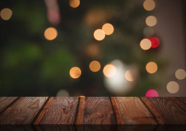 Holzboden mit weihnachtlichem Hintergrund — Stockfoto