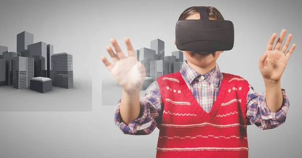 Мальчик с гарнитурой виртуальной реальности — стоковое фото