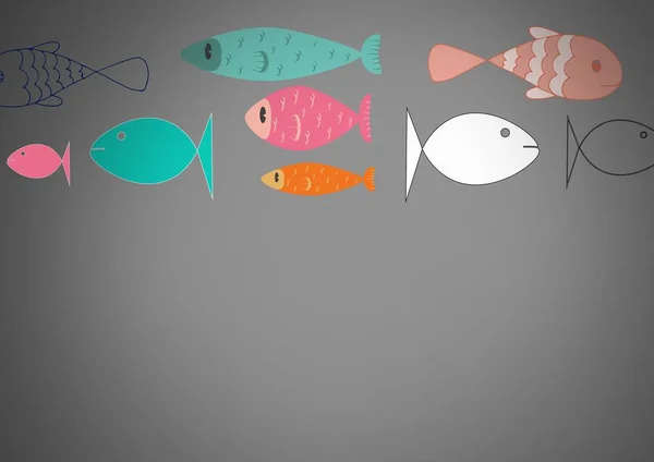 Ilustrações de peixes sobre fundo cinzento — Fotografia de Stock