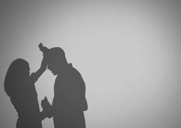 Violent couple silhouettes arguing — Stock Photo, Image