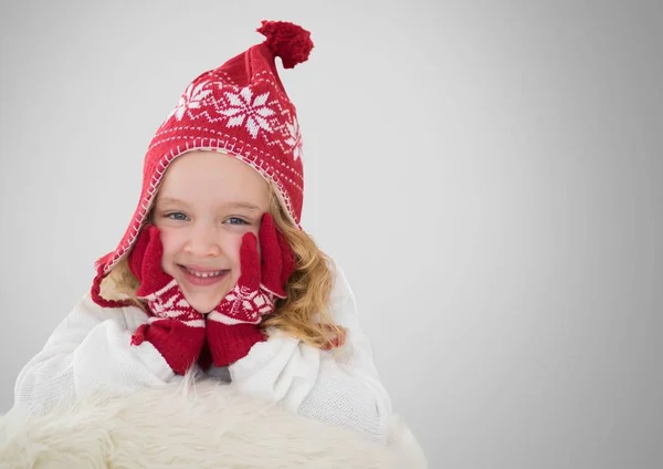 Menina com chapéu de inverno quente de Natal e luvas — Fotografia de Stock