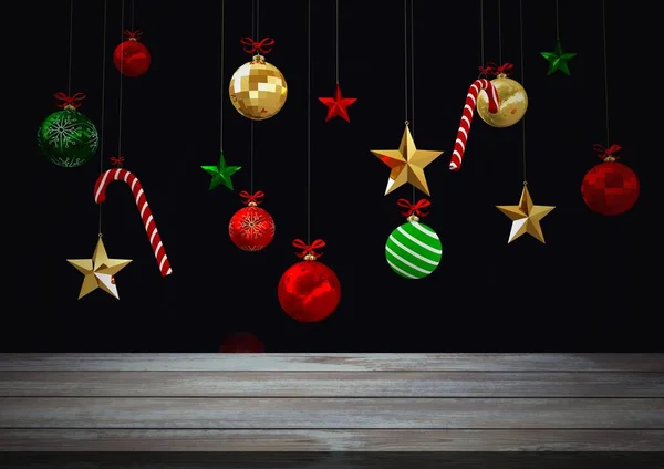 Houten vloer met Kerstmis thema achtergrond — Stockfoto