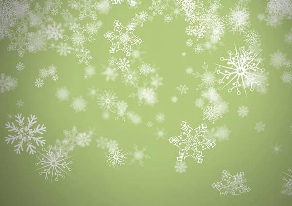 Grön bakgrund med snöflingor — Stockfoto