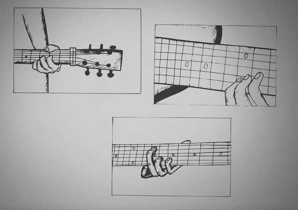 Illustraties van de gitaar spelen en leren — Stockfoto