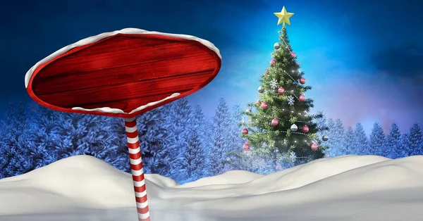 Vägskylt i jul vinterlandskap — Stockfoto