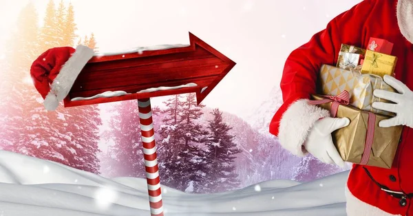 A karácsonyi téli táj tábla — Stock Fotó