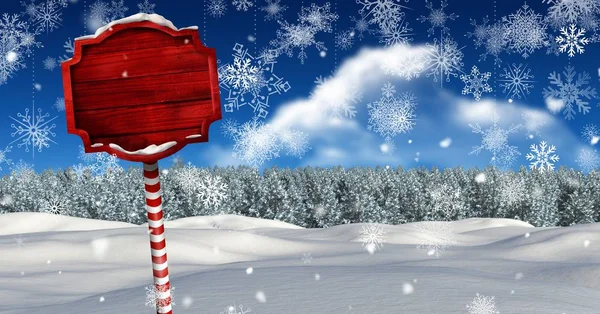 Vägskylt i jul vinterlandskap — Stockfoto