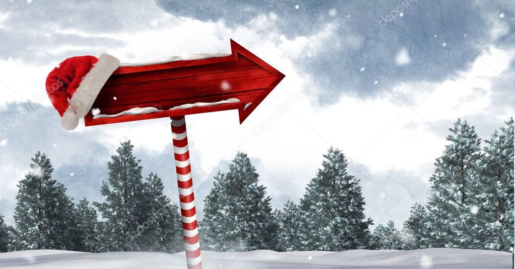 signpost in Christmas Winter landscape