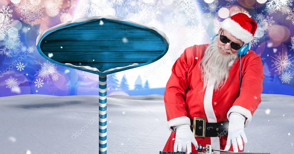 Santa DJ and Wooden signpost 