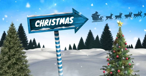 Signpost in Christmas Winter landscape — Stock Photo, Image