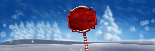 Trä skylt i jul vinterlandskap — Stockfoto