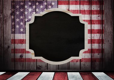 Yazı tahtası ahşap Amerikan bayrağı ile oturum