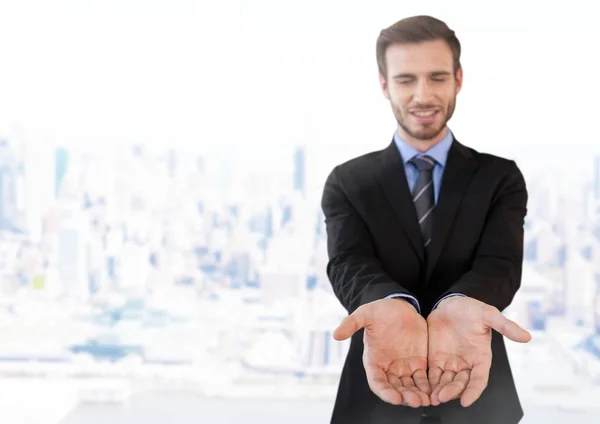 Businessman with hands palm open — Stock Photo, Image