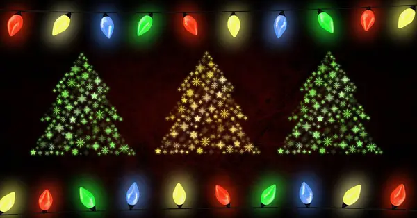 Luzes de Natal brilhando e floco de neve formas de árvore de Natal padrão — Fotografia de Stock