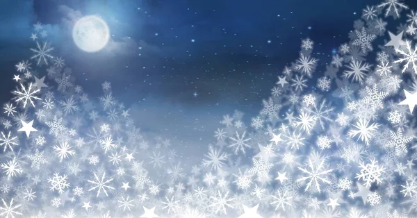 Χριστουγεννιάτικη νιφάδα χιονιού μοτίβο και το φεγγάρι — Φωτογραφία Αρχείου