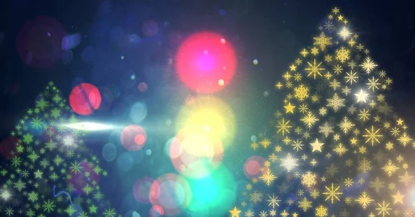 Kar tanesi yeni yıl partisi renkli desen şekilleri ışıklar — Stok fotoğraf