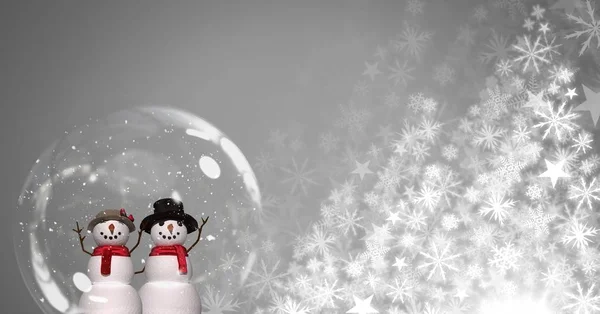 Snowmen in snow globe and Snowflake Christmas pattern — Stock Photo, Image