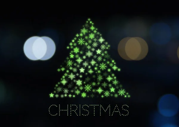 Kerstmis tekst en sneeuwvlok kerstboom patroon vorm — Stockfoto