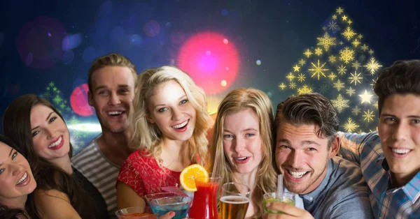 Klubowiczów zabawy i śnieżynka New Year Party Boże Narodzenie światła kształty kolorowy wzór — Zdjęcie stockowe