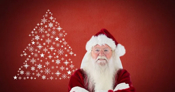Santa a vločkové vánoční strom obrazec vzorku — Stock fotografie