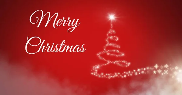 Text Veselé Vánoce a vánoční vločka stromek — Stock fotografie