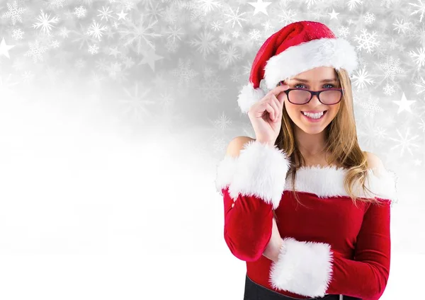 女性サンタとスノーフレーク クリスマス パターンと空白 — ストック写真