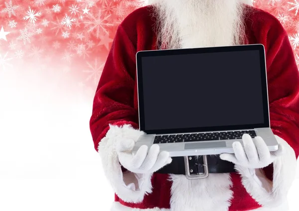 Santa segurando laptop — Fotografia de Stock