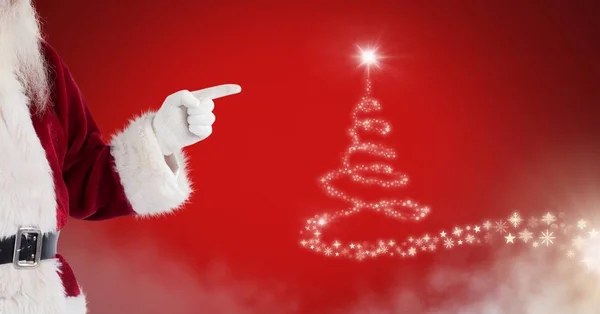 スノーフレーク クリスマス ツリー パターン形状の白熱を指してサンタ — ストック写真