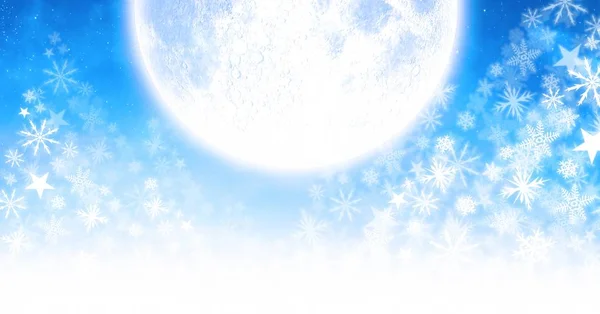 Schneeflockenmuster und Mond — Stockfoto