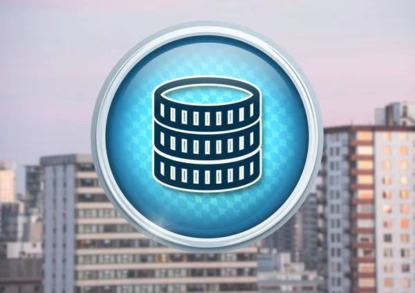 Money coins icon in city — Stock Photo, Image