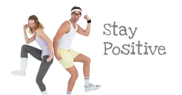 Zůstat pozitivní text a fitness pár — Stock fotografie