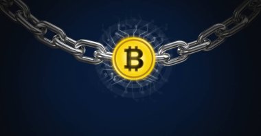 Bitcoin grafik simge tutan zinciri